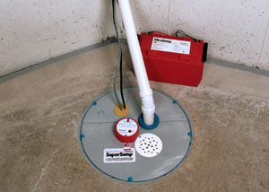 A sump pump system with a battery backup system installed in Huntley