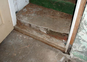 A flooded basement in Bridger where water entered through the hatchway door